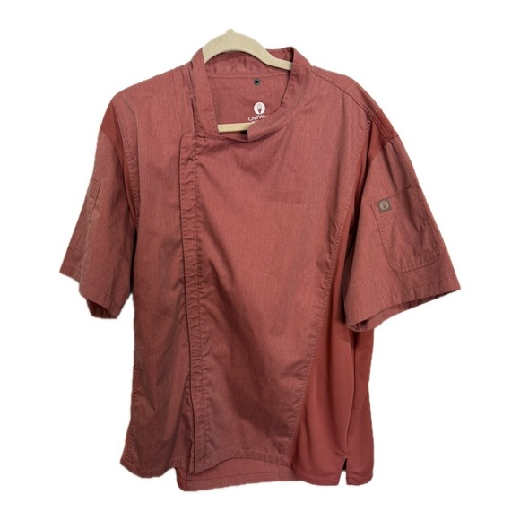 Chef Works Men's Maroon Chef Jacket Short Sleeve Size XL Culinary Shirt - Picture 1 of 6
